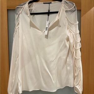 Elie Tahari Cream Silk Rope Sleeve Detail